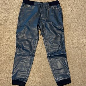 Mother navy faux leather drawstring pant
